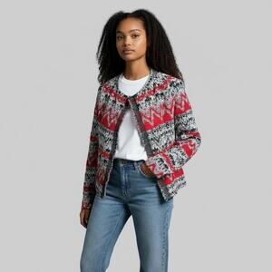 IRO Kroe Jacquard Blazer Jacket Size 34 Red Black XS US Size 2